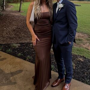 Windsor Brown Formal Rouched Maxi Dress